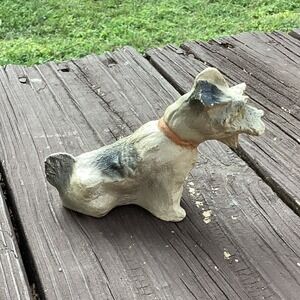 Vintage Terrier‎ Dog Figurine Ceramic Chalkware Hand Painted Collar